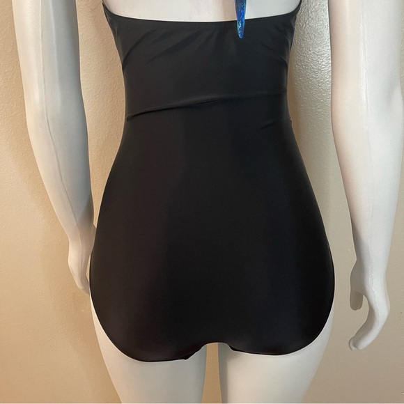 Blue and black halter neck cutout one piece swimsuit - Picture 6 of 12